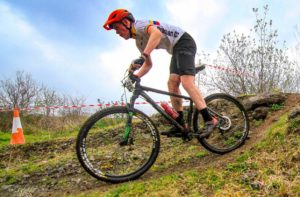 Photo of Dromara CC Mountain bike rider on single track course 